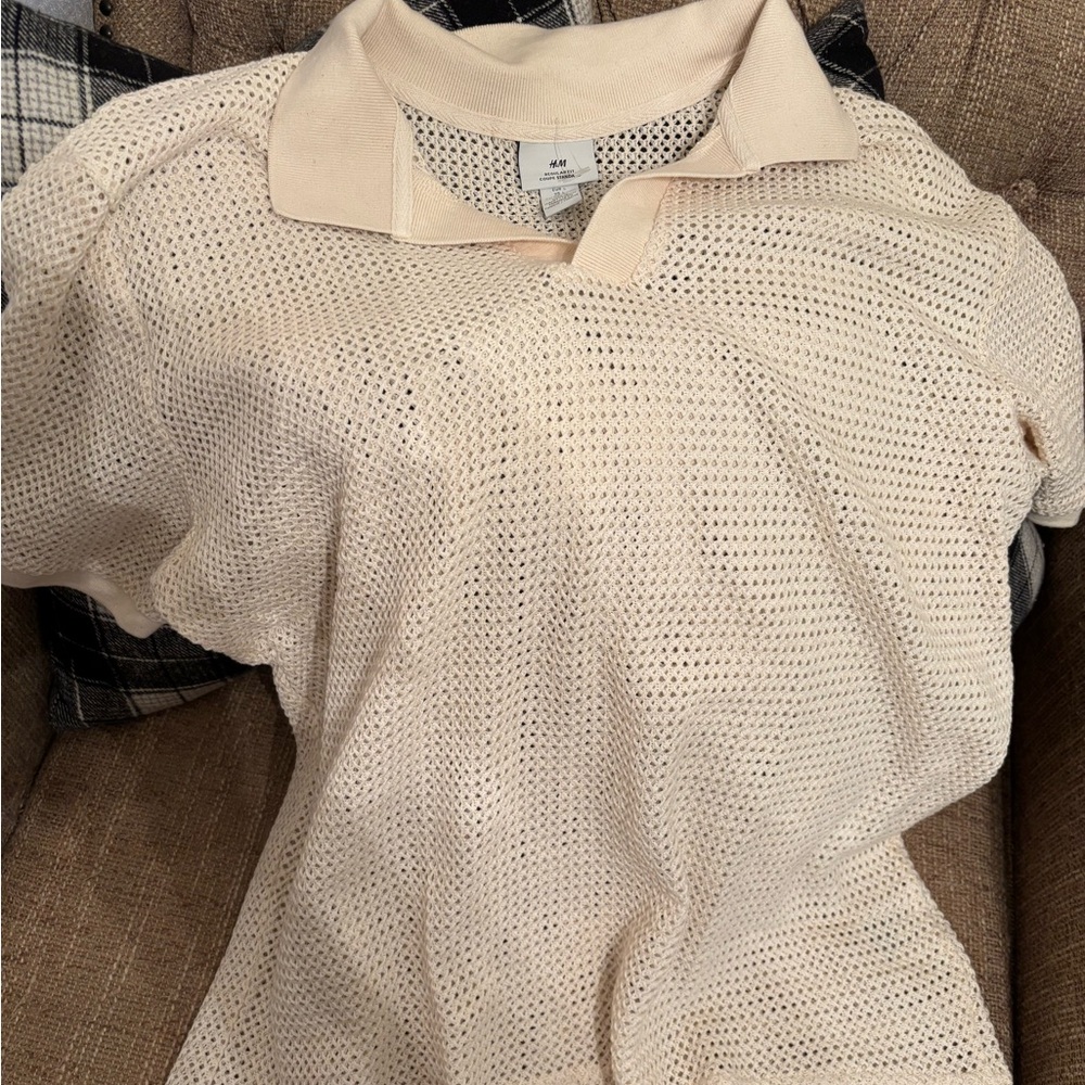 H&M Beige Mesh Button Down Shirt